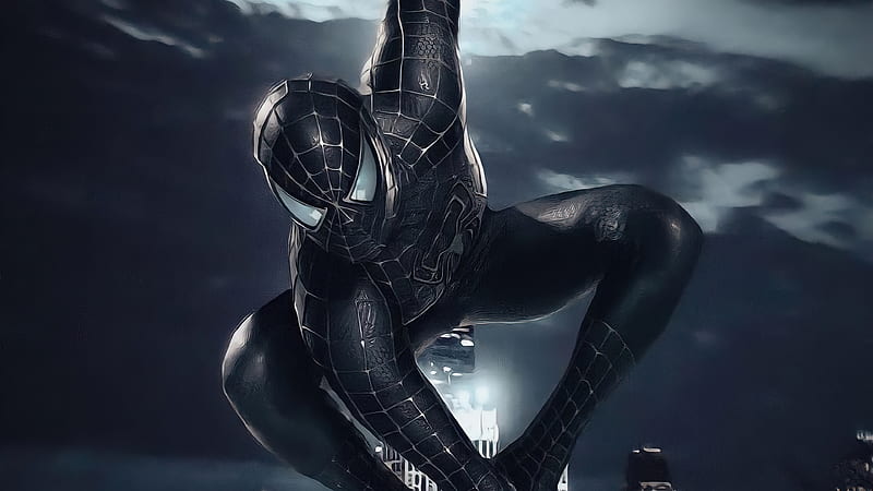 Black Suit Spiderman , spiderman, superheroes, artist, artwork, digital-art, HD wallpaper