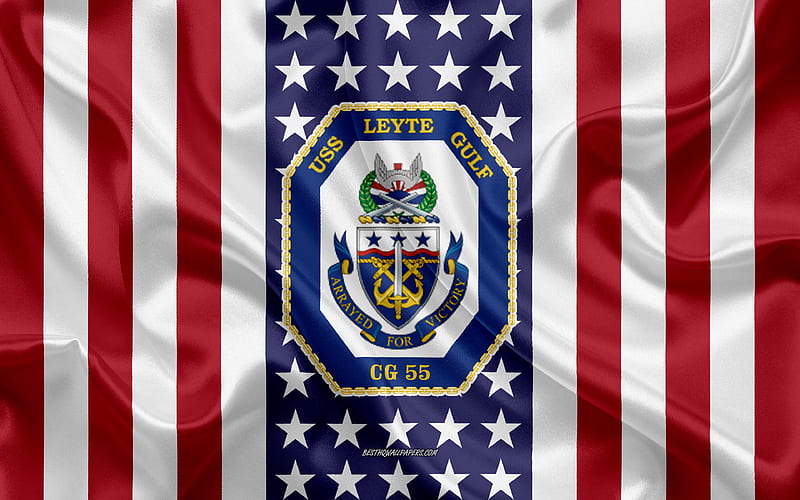 USS Leyte Gulf Emblem, CG-55, American Flag, US Navy, USA, USS Leyte Gulf Badge, US warship, Emblem of the USS Leyte Gulf, HD wallpaper