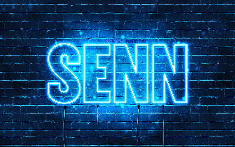 Senn with names, Senn name, blue neon lights, Happy Birtay Senn, popular dutch male names, with Senn name, HD wallpaper