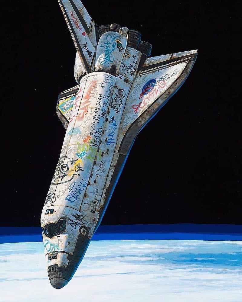 space shuttle, space, Earth, graffiti, stars, HD phone wallpaper