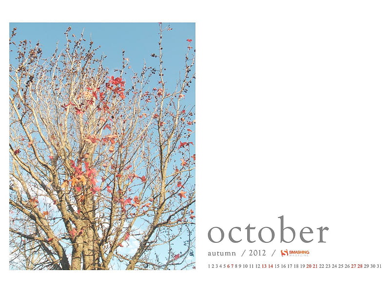 Autumn Red-October 2012 calendar, HD wallpaper