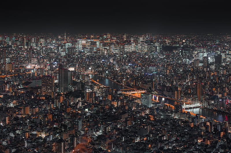 night city, buildings, aerial view, architecture, metropolis, cityscape, HD wallpaper