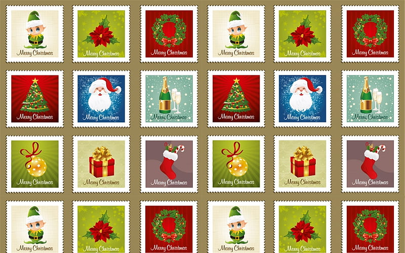 Christmas Stamp Pattern, pattern, Christmas, vector, stamps, HD wallpaper