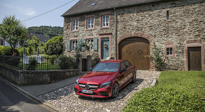 2019 Mercedes-AMG C43 4MATIC Sedan (Color: Hyacinth Red) - Front Three-Quarter , car, HD wallpaper