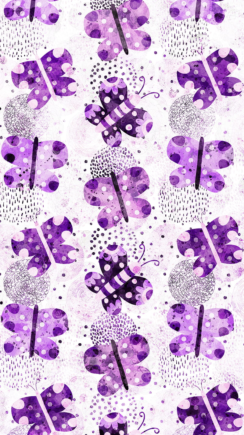 Fun Violet Butterflies, Fun, Pravokrug, background, bonito, butterfly, cartoon, circle, color, cute, dot, entomology, environment, flying, glitter, insect, lavender, natural, nature, organic, pattern, pretty, purple, season, sparkle, spring, summer, texture, vintage, violet, watercolor, wings, HD phone wallpaper