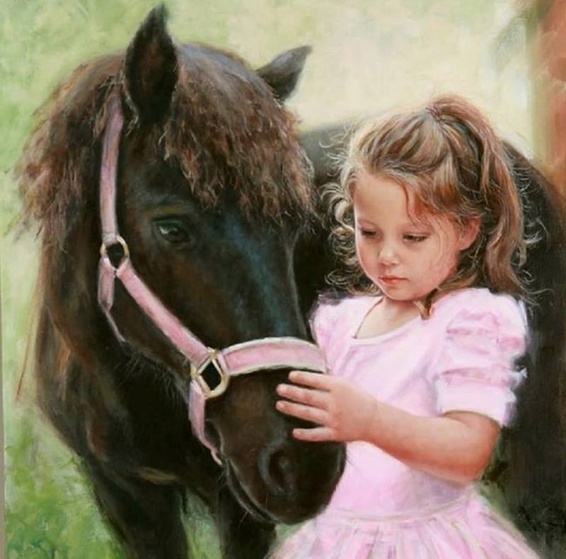 My Best Friend, cute, girl, horse, pink, friends, HD wallpaper