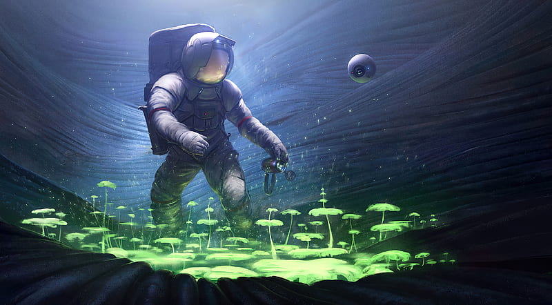 Scifi Astronaut Planting Trees Underwater, astronaut, scifi, artist, artwork, digital-art, HD wallpaper