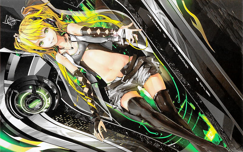 Lily, vocaloid, rock, music, blonde, cool, anime, anime girl, long hair, HD wallpaper