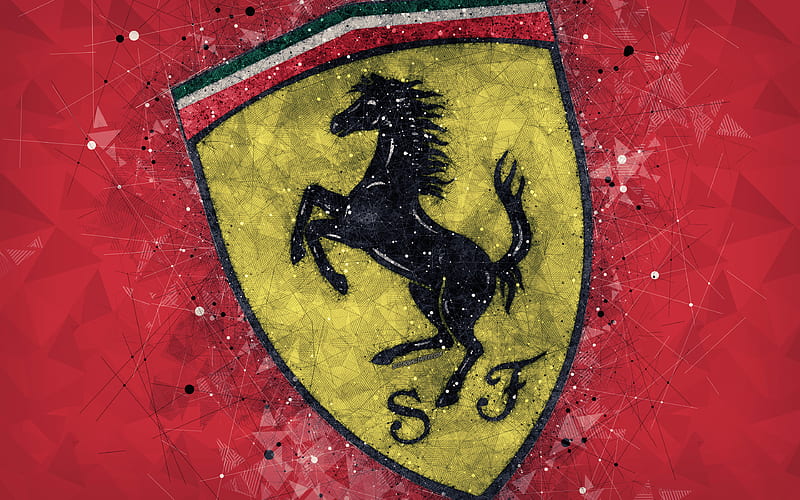 Scuderia Ferrari logo, creative geometric art, italian auto racing team, Formula 1, Ferrari, red abstract background, HD wallpaper