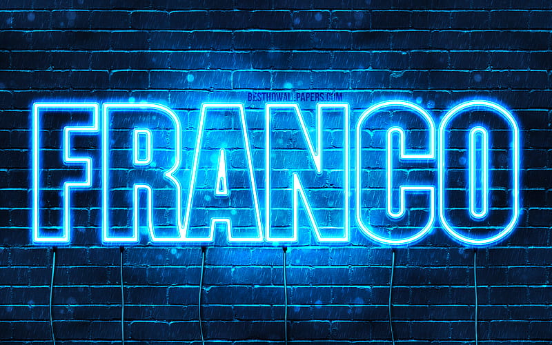 Franco with names, horizontal text, Franco name, Happy Birtay Franco, blue neon lights, with Franco name, HD wallpaper