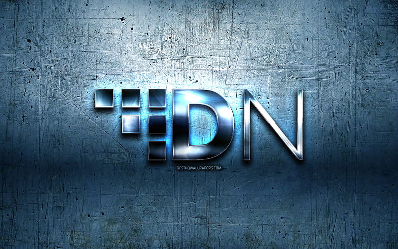 DigitalNote metal logo, grunge, cryptocurrency, blue metal background, DigitalNote, creative, DigitalNote logo, HD wallpaper