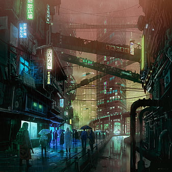 ArtStation - Futuristic cyberpunk tech city street