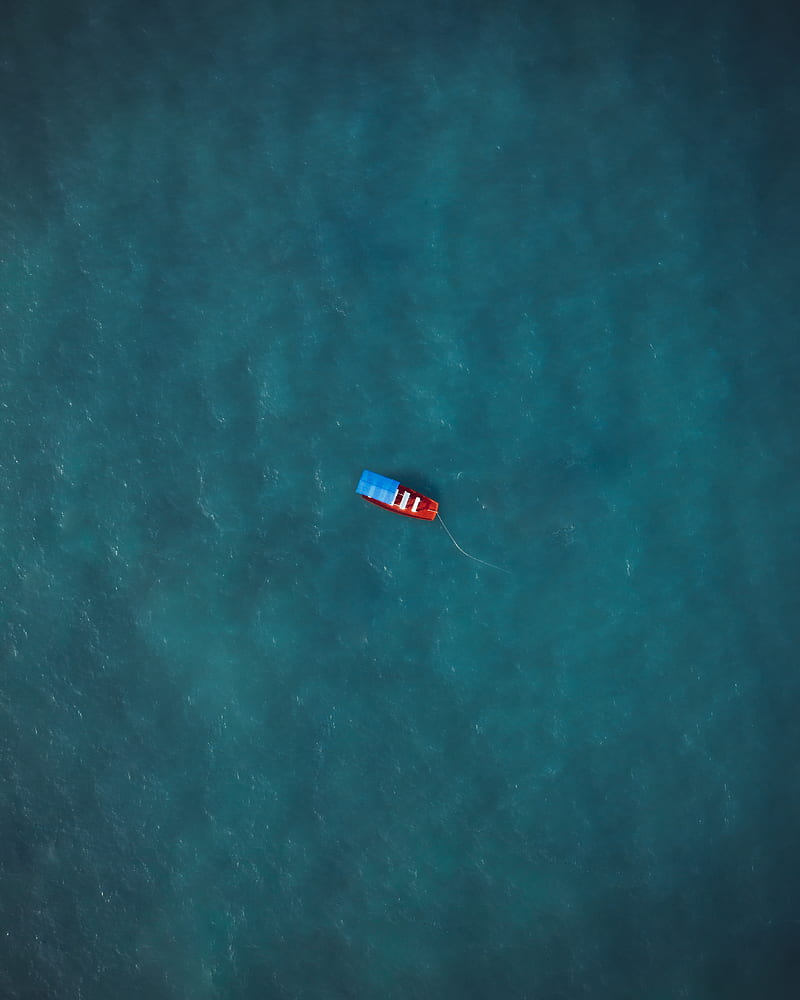 boat, aerial view, water, waves, HD phone wallpaper