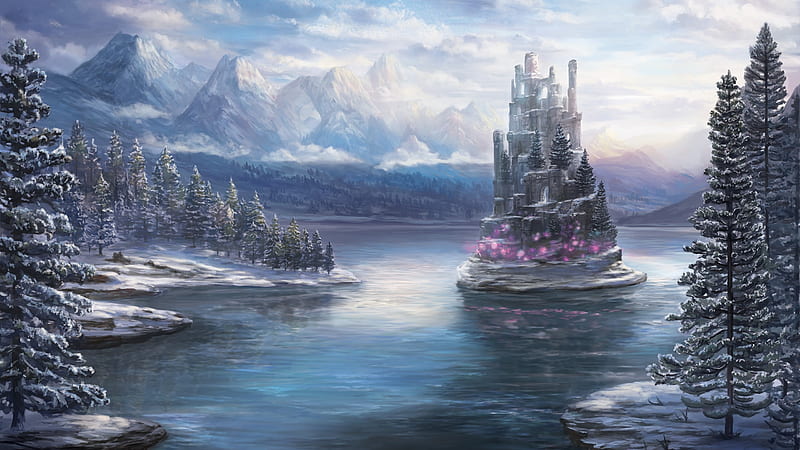 Castle in Winter Landscape, HD wallpaper