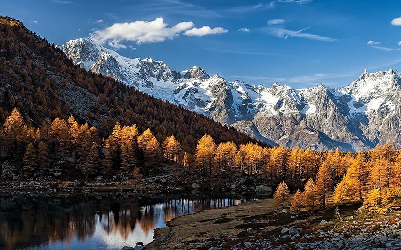 Snowed And Autumn Mountains, HD wallpaper