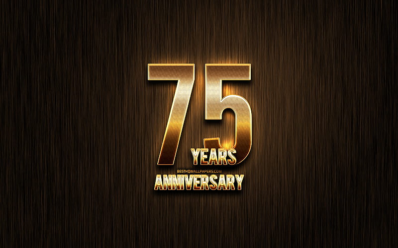 75 Years Anniversary, golden glitter signs, anniversary concepts, linear metal background, 75th anniversary, creative, Golden 75th anniversary sign, HD wallpaper