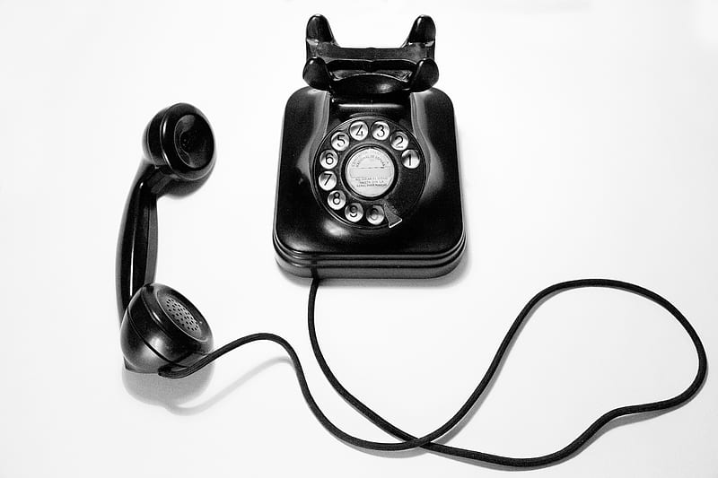 black rotary dial phone on white surface, HD wallpaper