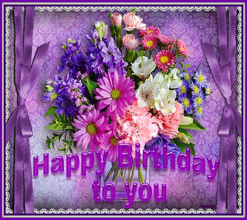 happy birtay, bonito, birtay, flowers, happy, purple, wishes, HD wallpaper