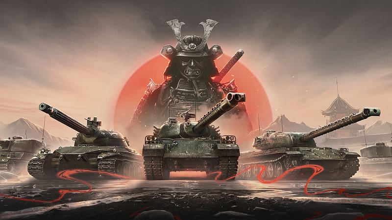 World of Tanks, armor, fantasy, game, red, man, samurai, HD wallpaper