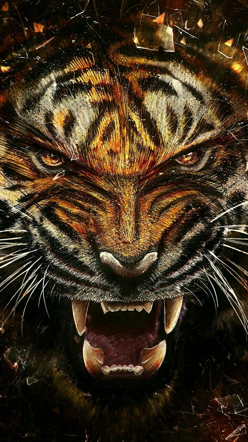 Roaring Tiger, abstract, tiger, HD phone wallpaper