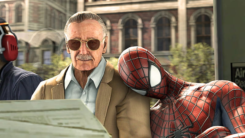 Stan Lee And Spiderman, stan-lee, spiderman, superheroes, artwork, HD wallpaper