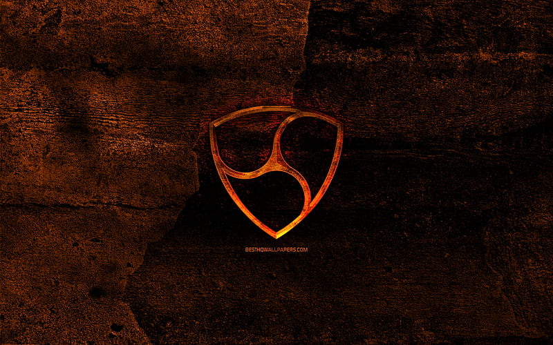 NEM fiery logo, orange stone background, creative, NEM logo, cryptocurrency, NEM, HD wallpaper