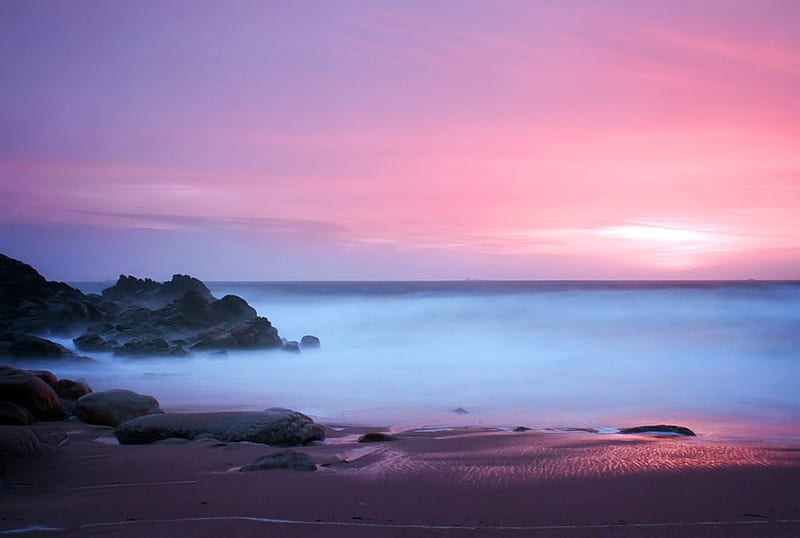 COTTON CANDY SUNSET, beach, ocean, sunset, pink, blue, HD wallpaper