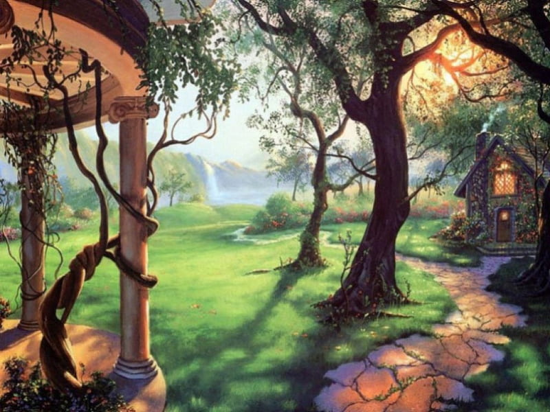 My Dream Garden, painting, dream garden, painted, garden, HD wallpaper