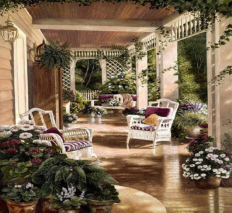 Garden patio with romantic gallery