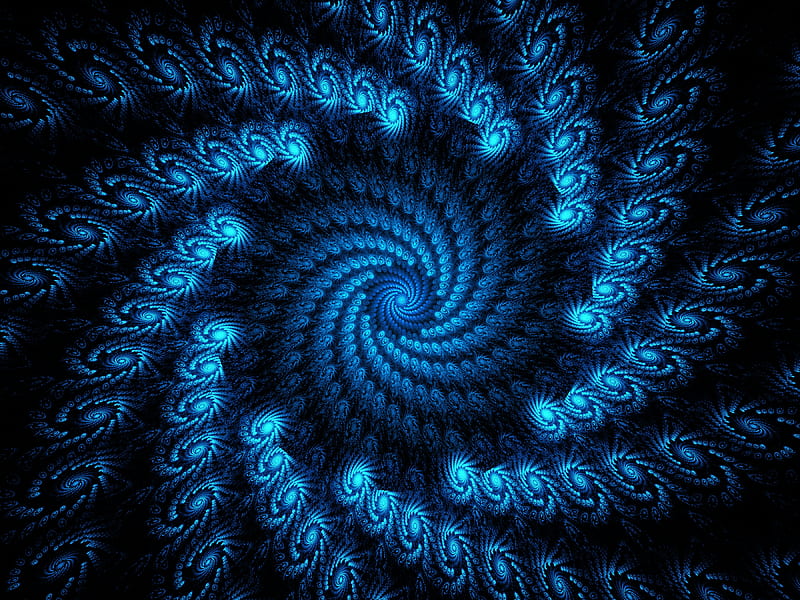 fractal, vortex, swirling, blue, abstraction, HD wallpaper