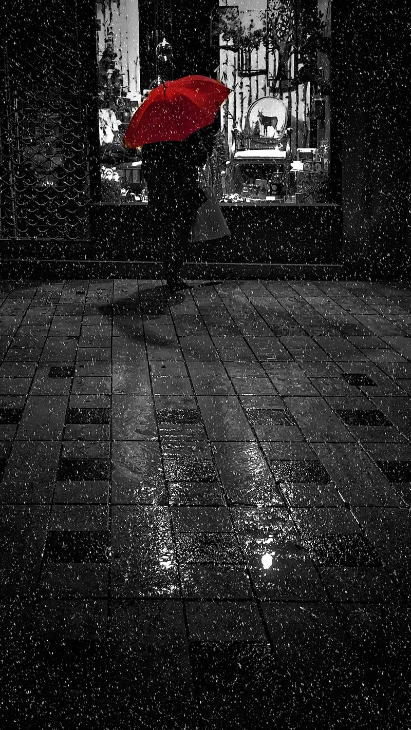 Rain Umbrella , walk, night, loneliness, showcase, man, bnw, dark, HD phone wallpaper