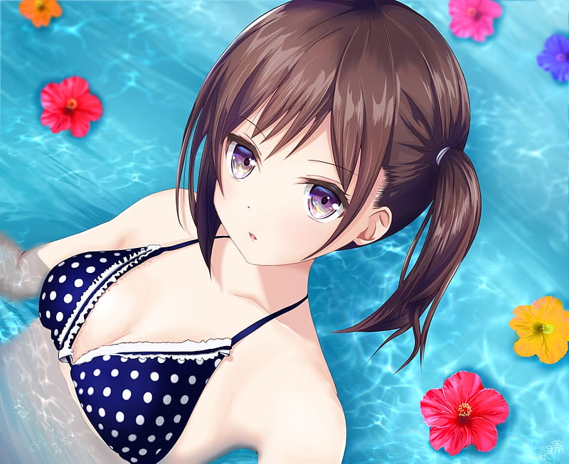 Girl, swimsuit, mito ichijyo, manga, pool, vara, water, anime, flower,  summer, HD wallpaper | Peakpx