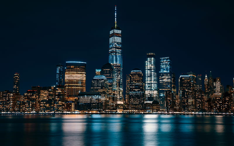 Jersey Сity skyscrapers, nightscapes, panorama, USA, America, HD wallpaper