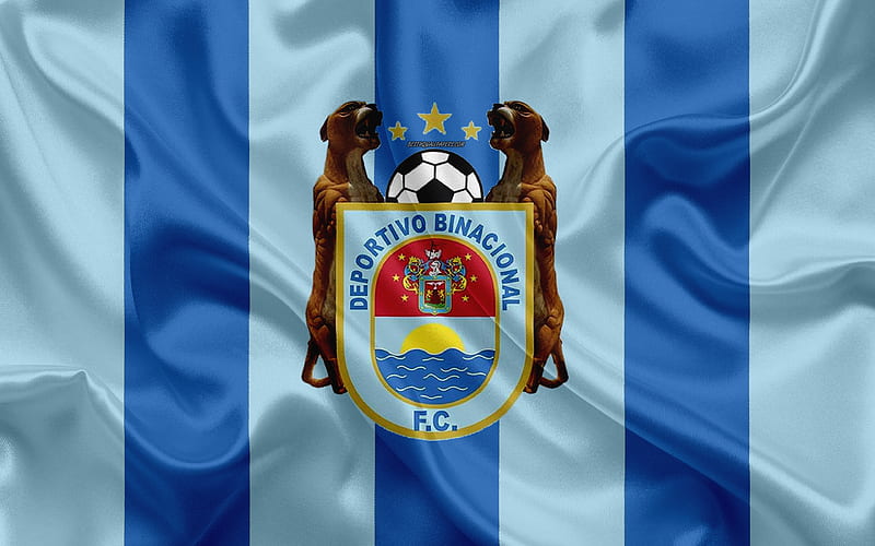 Club Deportivo Binacional FC logo, silk texture, Peruvian football club, blue flag, Peruvian Primera Division, Paucarpata, Arequipa Region, Peru, football, Escuela Municipal Deportivo Binacional, HD wallpaper