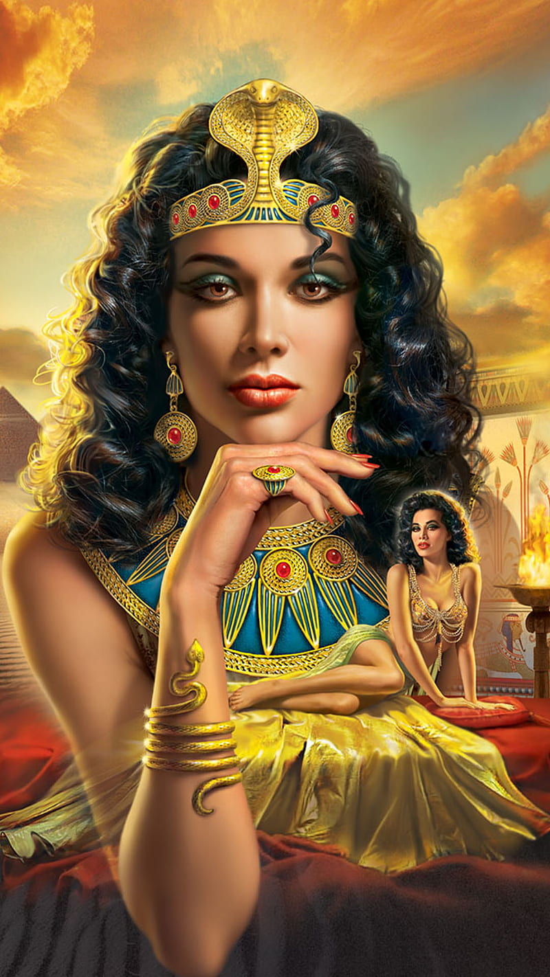 cleopatra, 3d, beauty, egypt, gold, pharaoh, queen, snake, HD phone wallpaper