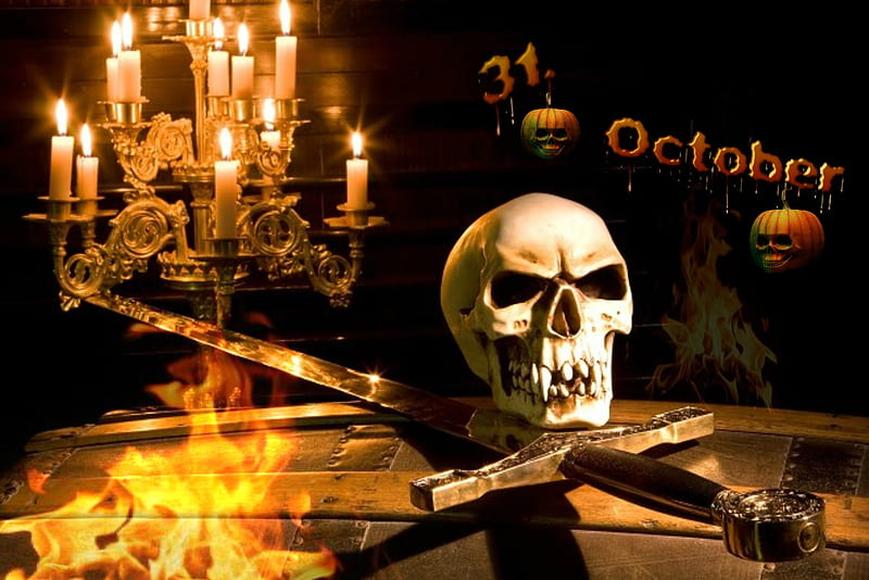 Scary night, fire, hallowen, scary, october, night, candles, HD wallpaper