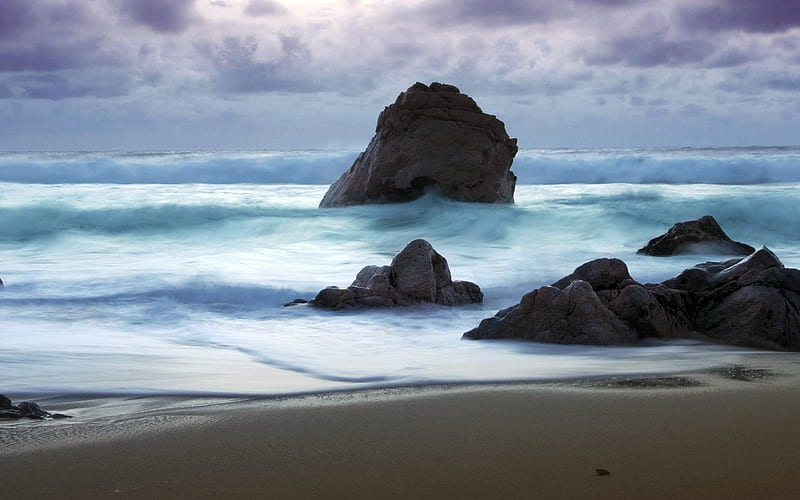 waves sea stones storm coast sand beach-landscape, HD wallpaper