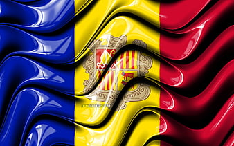 Andorran flag Europe, national symbols, Flag of Andorra, 3D art, Andorra,  European countries, HD wallpaper