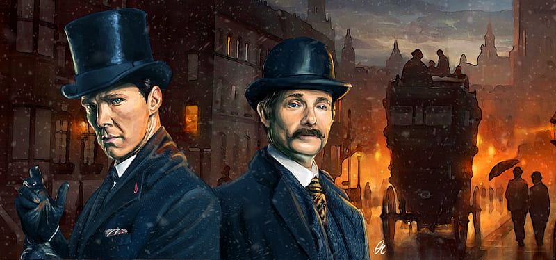 Benedict Cumberbatch And Martin man Sherlock Holmes Artwork , sherlock, tv-shows, benedict-cumberbatch, artwork, digital-art, artist, HD wallpaper