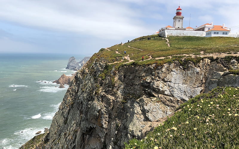 Lighthouse in Sintra, Portugal, coast, Portugal, lighthouse, ocean, rock, HD wallpaper