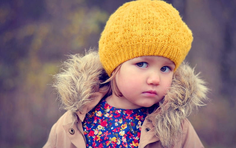 Cute girl, look, sweater, cap, winter, HD wallpaper