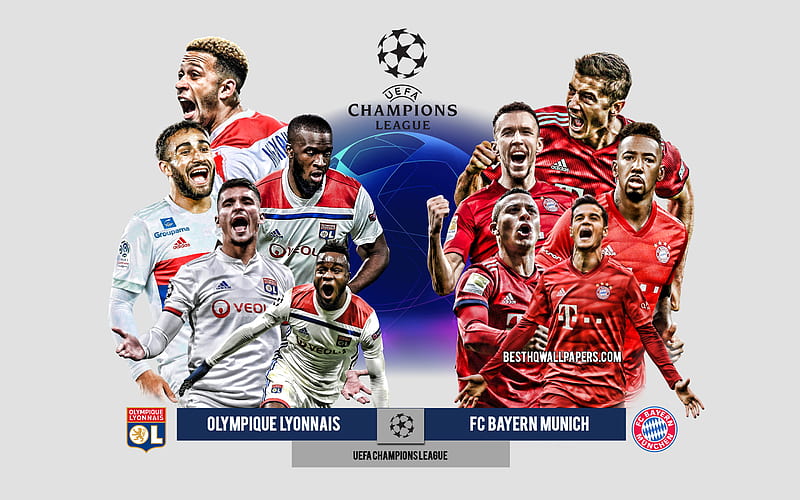 Olympique Lyonnais vs FC Bayern Munich, UEFA Champions League, Preview, promotional materials, football players, Champions League, football match, HD wallpaper