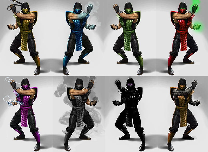Mortal Kombat Klassic outfit's, tremor, sub-zero, video games, noob saibot, rain, smoke, mortal kombat, reptile, ermac, scorpion, HD wallpaper