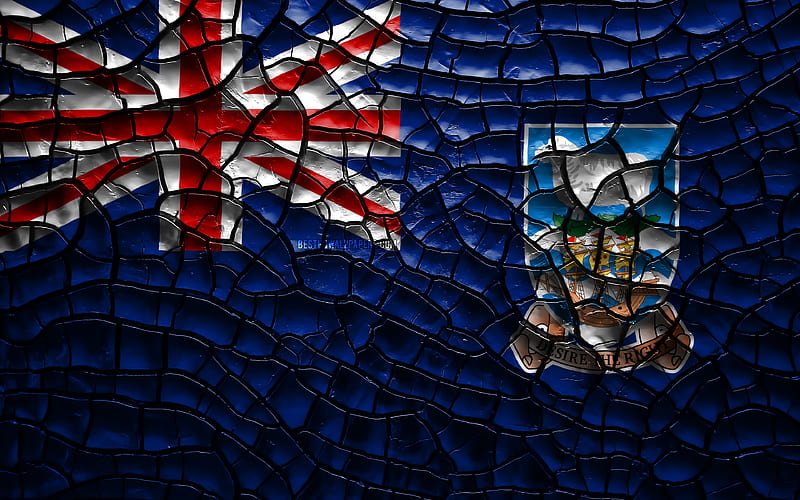 Flag of Falkland Islands cracked soil, South America, Falkland Islands flag, 3D art, Falkland Islands, South American countries, national symbols, Falkland Islands 3D flag, HD wallpaper