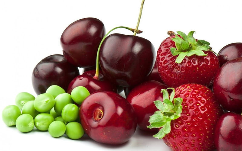 BERRY SELECTION, fruit, red, health, food, cherries, strawberries, gooseberries, HD wallpaper