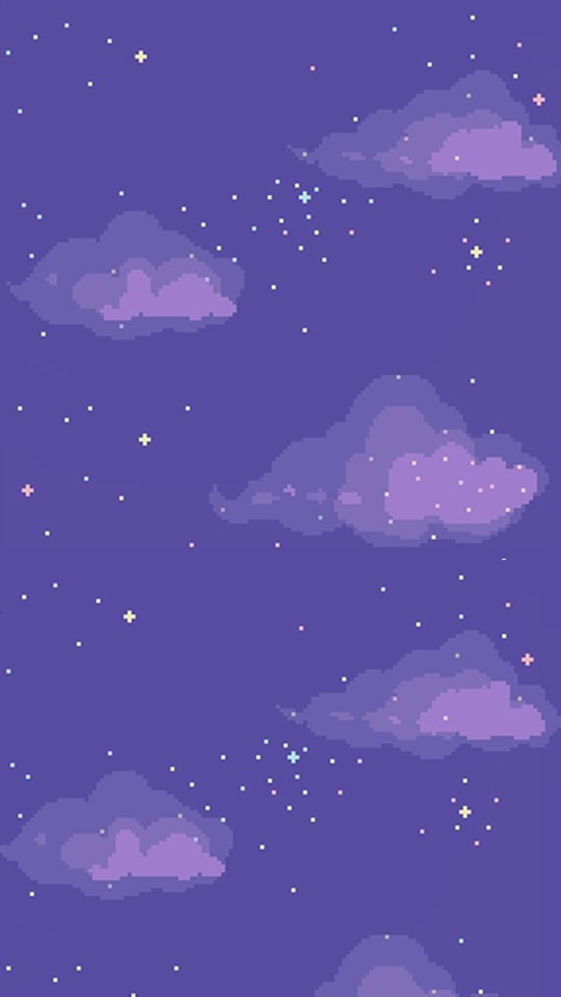 Clouds, cute, pixels, purple, sky, HD phone wallpaper