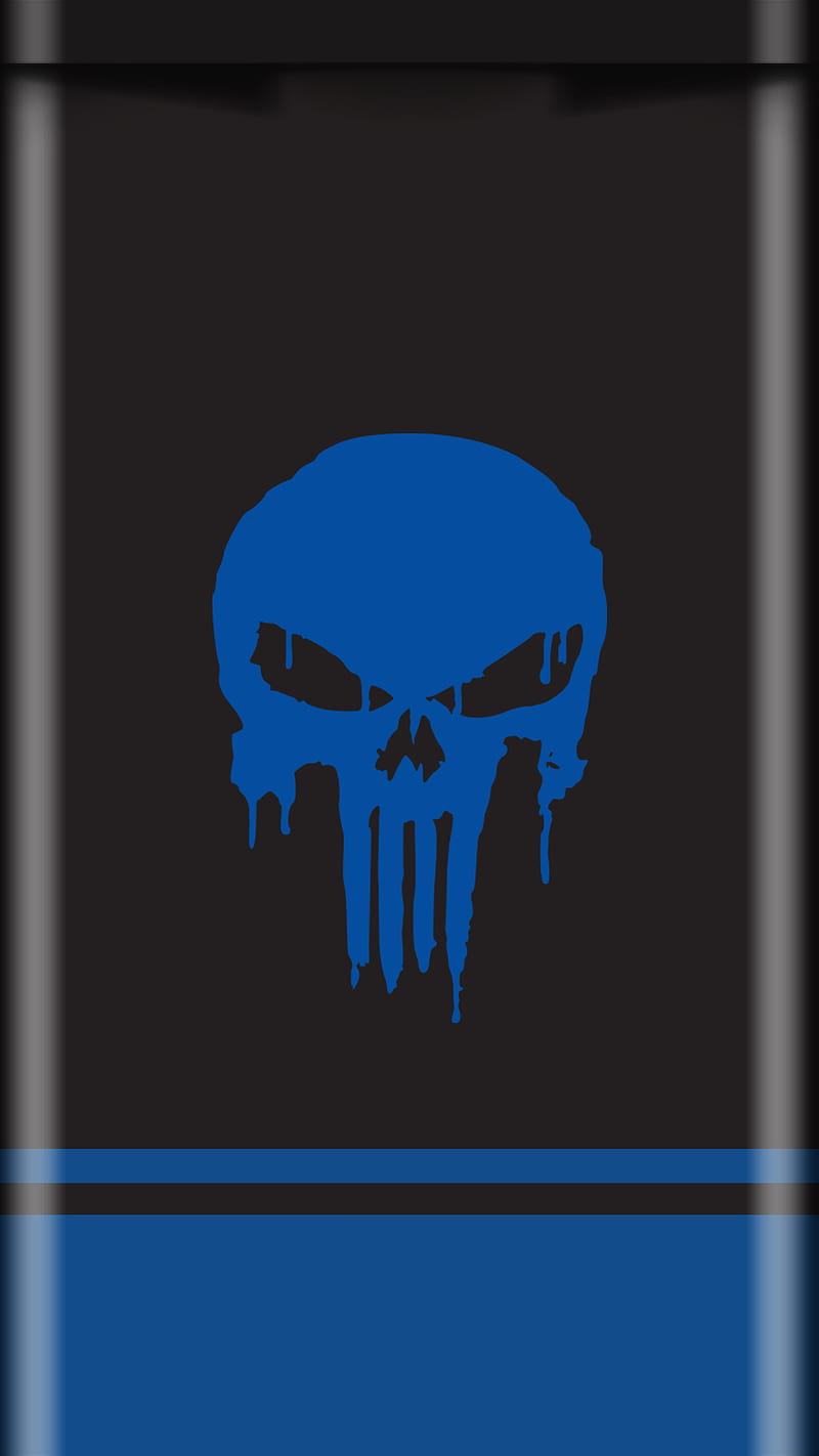 Hybrid Punisher, 929, black, blue, edge, flat, minimal, skull, veteran, HD phone wallpaper