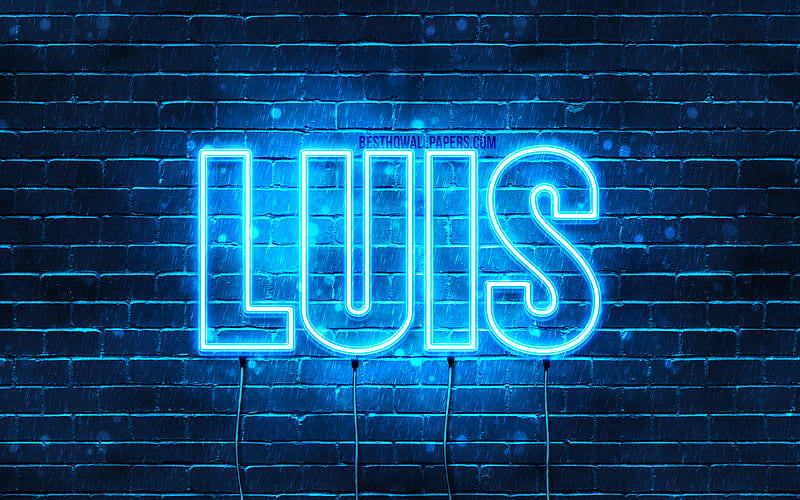 Luis with names, horizontal text, Luis name, blue neon lights, with Luis name, HD wallpaper
