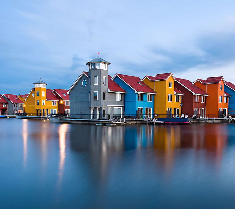 Color Houses, building, home, house, ocean, sea, water, HD wallpaper