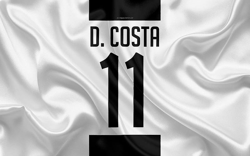 Douglas Costa Juventus FC, T-shirt, 11th number, Serie A, white black silk texture, Costa, Juve, Turin, Italy, football, HD wallpaper